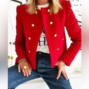 Stylewe Urban Pockets Long Sleeve Lapel Collar Buttoned Plain Red Blazer Size M.